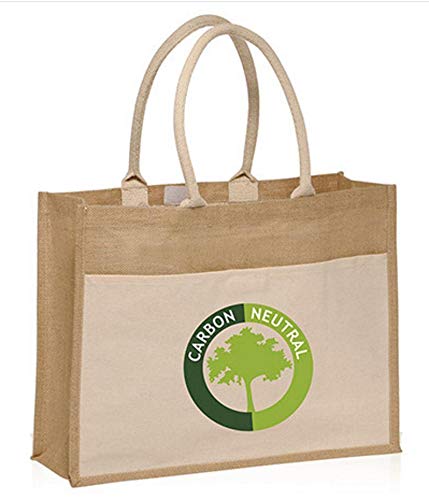 Eco-Friendly Heavy Duty Reusable Jute Burlap Tote Bag with Front Canvas Pocket - Large Shopping Bag for Groceries, Beach, Farmers Market & DIY Crafts | Sustainable Natural Fiber Gift Bag