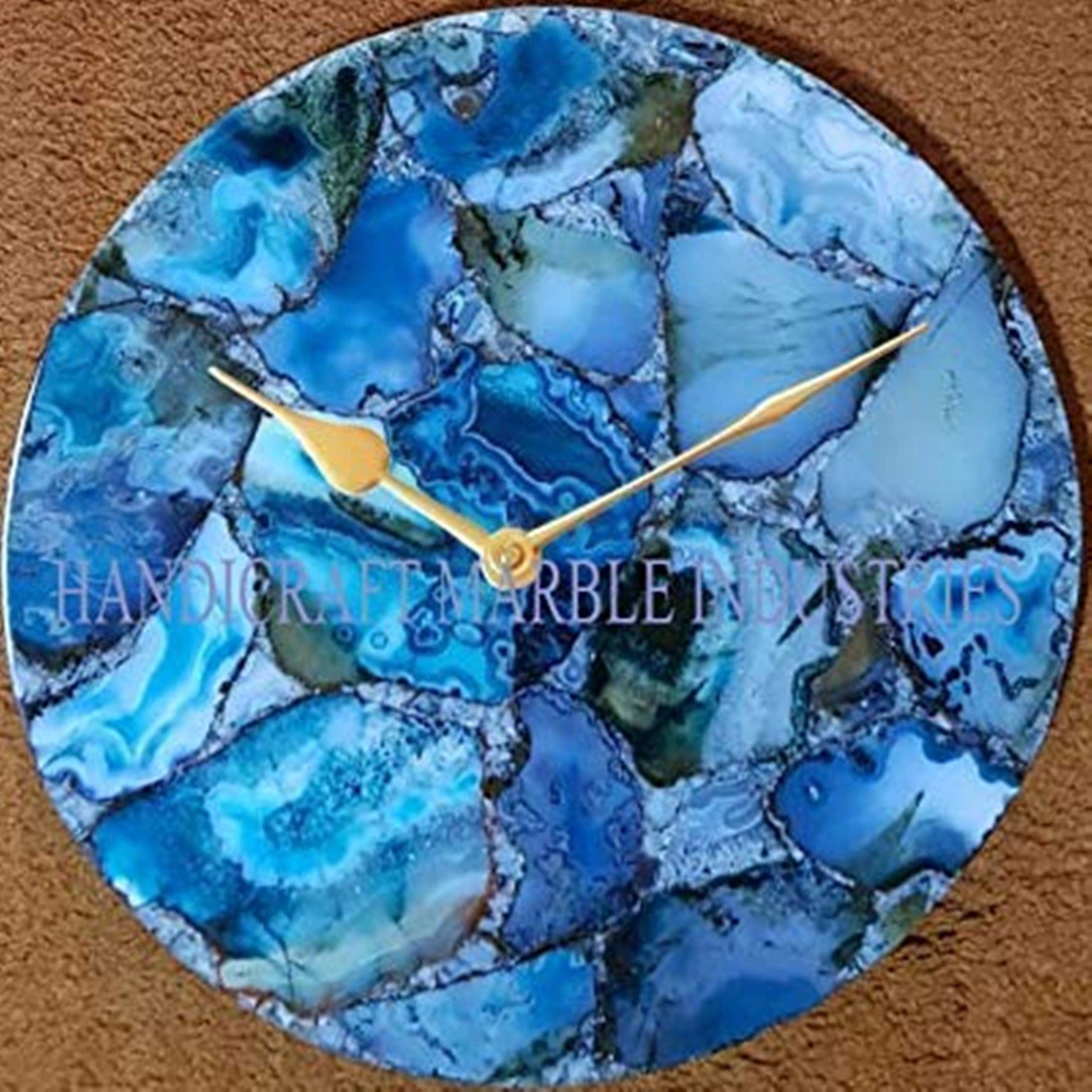 10 Inch Blue Agate Round Wall Clock - Natural Stone Decorative Clock for Home & Office - Unique Conversation Piece Gift for Housewarming, Birthday & Anniversary