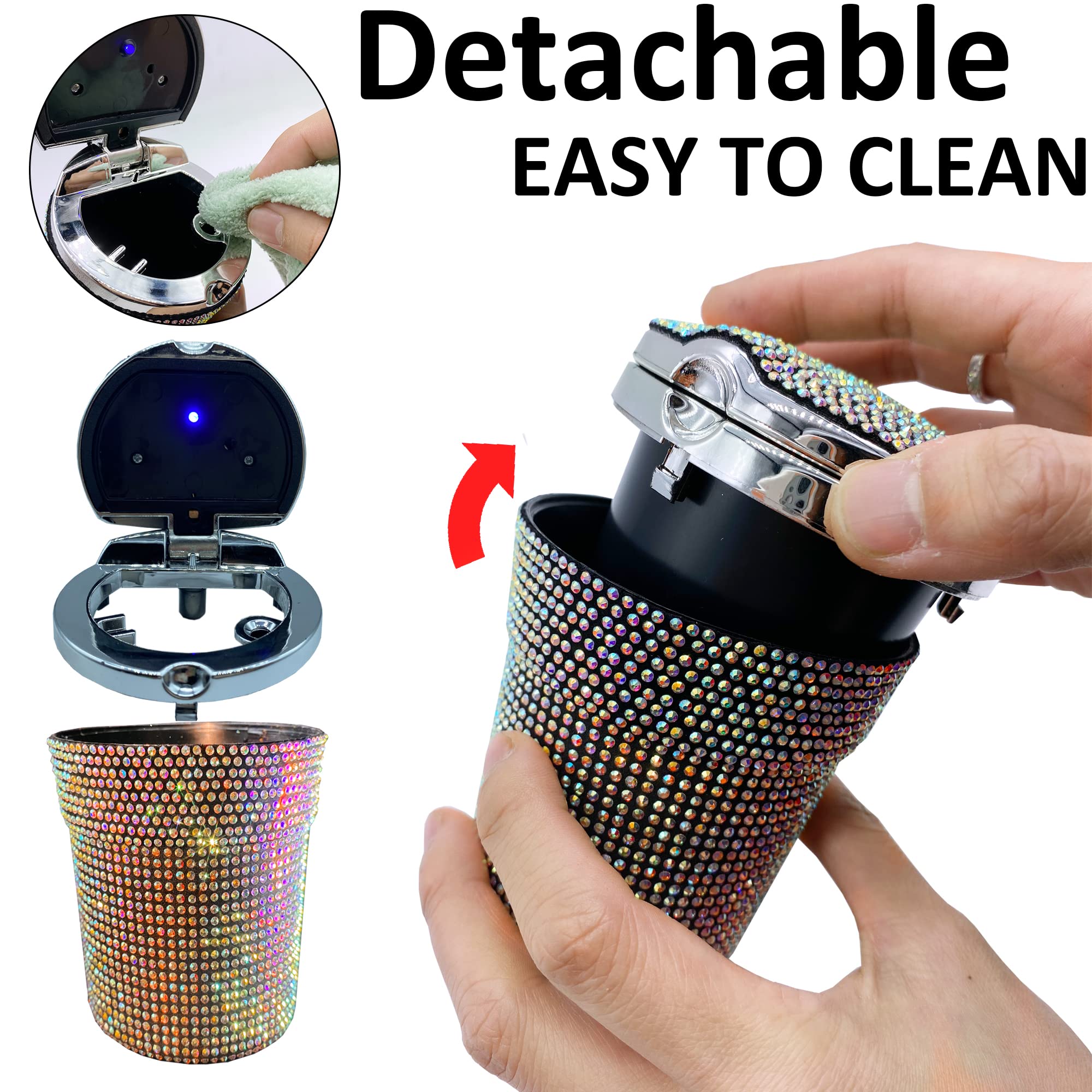 Stainless Steel Car Cigarette Ashtray with Lid & Blue LED Light - Smokeless Vehicle Cup Holder Ashtray for Cars, Trucks & RVs | Perfect for Road Trips, Commuting & Travel Accessories