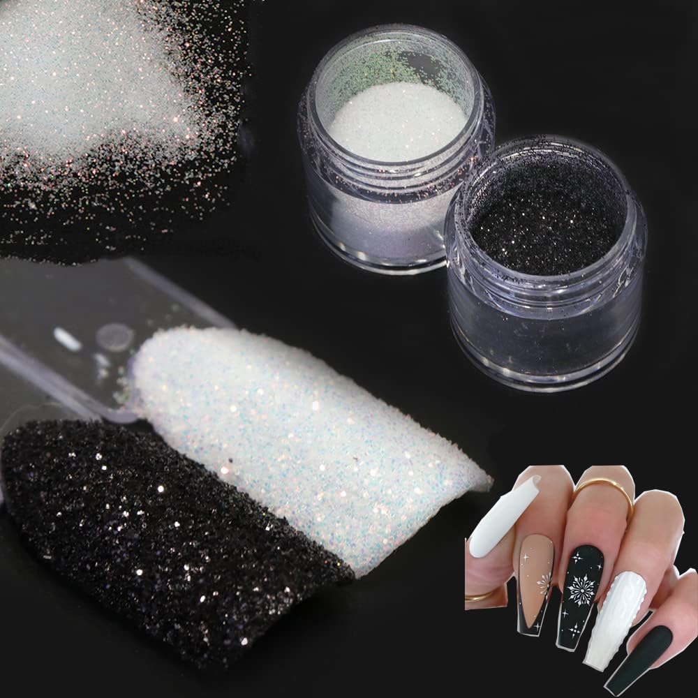 2PCS Chrome Nail Powder - White Holographic Shimmer Glitter for Nail Art | Shining Sugar Diamond & Rainbow Laser Powder | Perfect for Manicure, Nail Decoration & DIY Nail Designs at Home or Salon