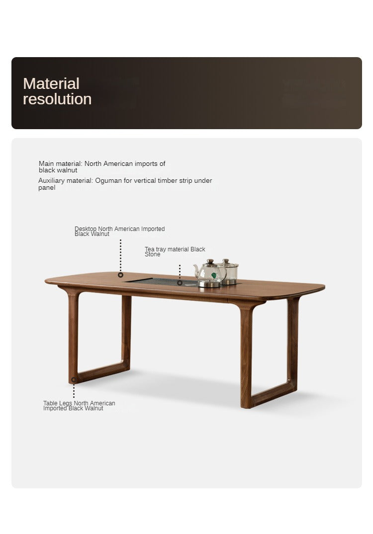 Premium Black Walnut Solid Wood Tea Table with Integrated Tray - Handcrafted Tea Serving Set for Living Room, Zen Meditation & Japanese Tea Ceremony