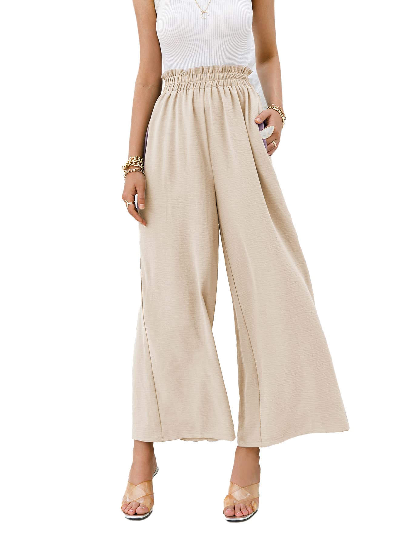 Eteviolet Boho High Waisted Flowy Pants for Women - Leopard Print Wide Leg Lounge Pants for Casual Wear, Yoga, and Vacation Outfits