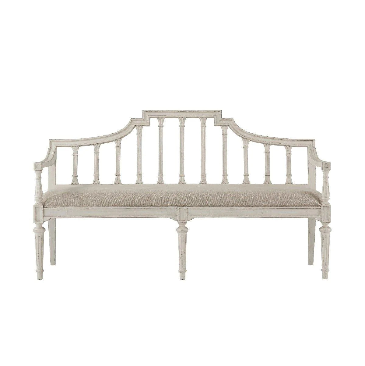 Arched Back Settee with Carved Fluted Detailing - Distressed Wood Sofa Bench in 2 Finish Options | Perfect for Entryway, Living Room or Bedroom Seating