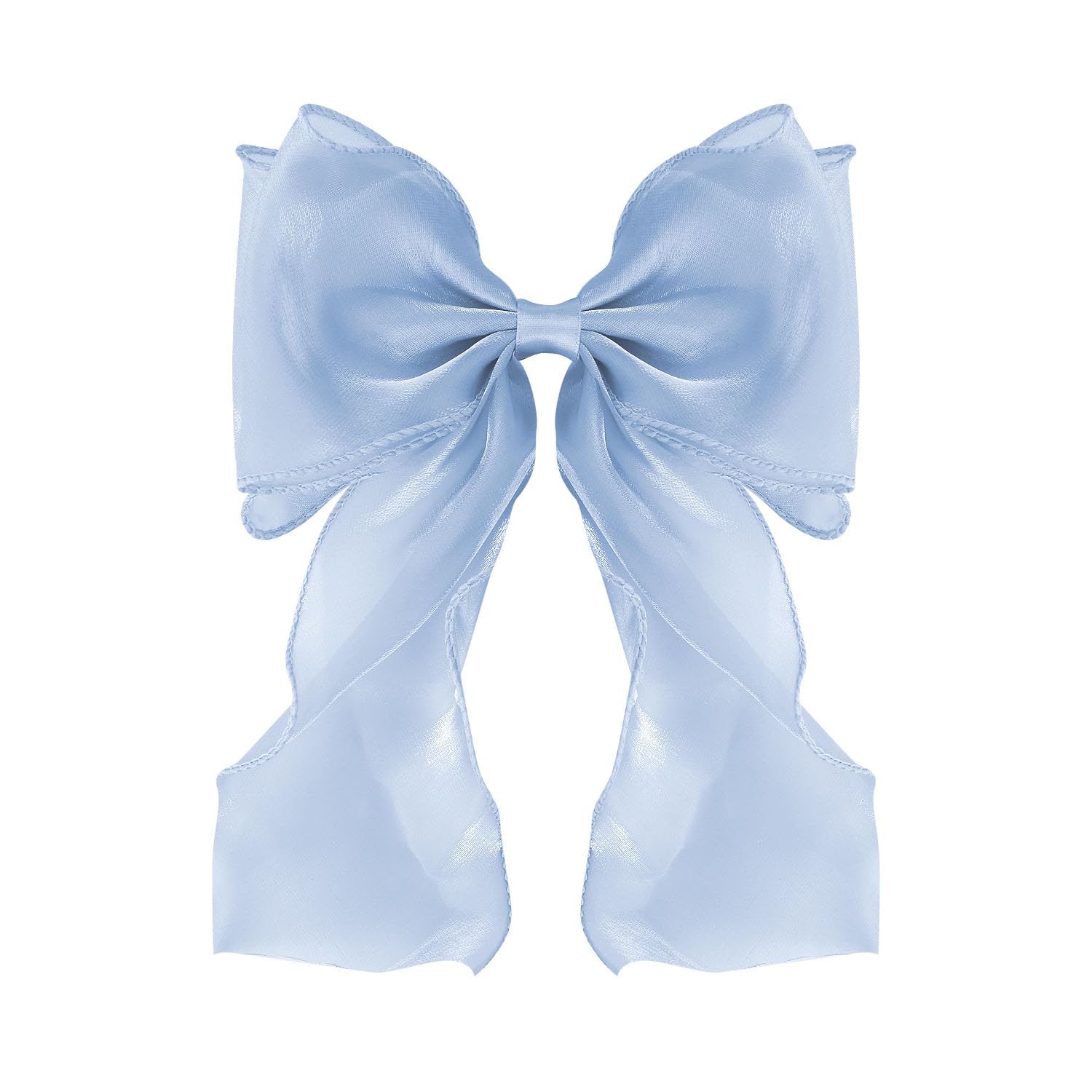 Blue Silk Hair Bow Clips for Women - Elegant Long Tail French Ribbon Bows for Girls & Parties