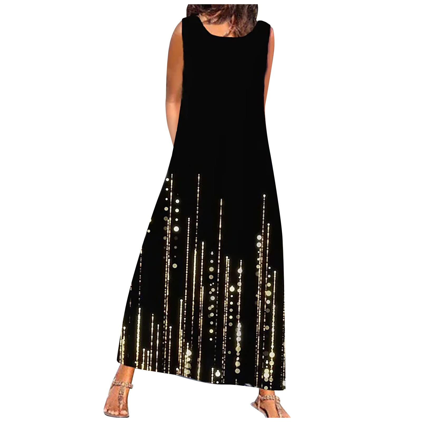 Women's Sleeveless Floral Midi Dress - Crew Neck Office Summer Dress with Peplum Detail - Lightweight Polyester Loose Fit for Work, Business Casual & Summer Outings