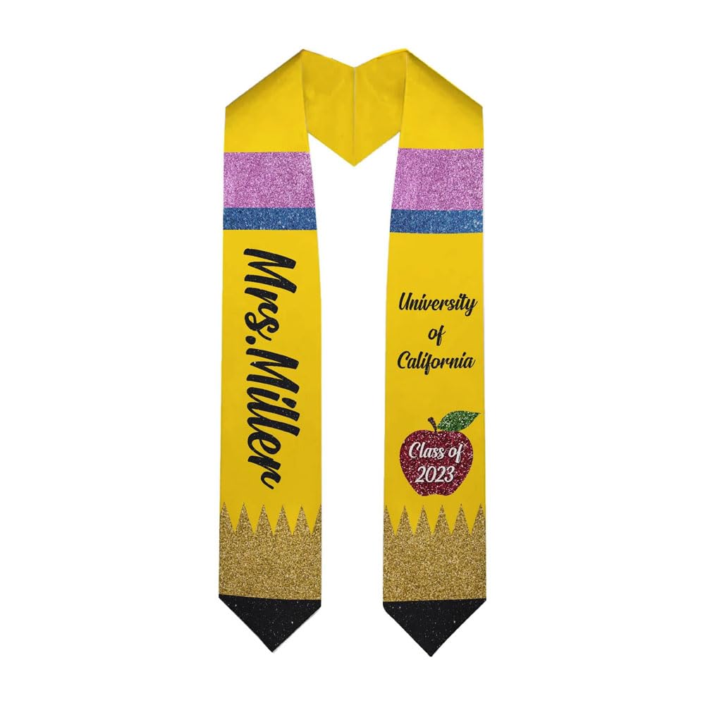 Custom Personalized Class of 2025 Teacher Graduation Stole - Embroidered Teacher Pencil Design Graduation Sash Gift for College & University Educators - Perfect for Teacher Appreciation, Graduation Ceremonies & Retirement Celebrations