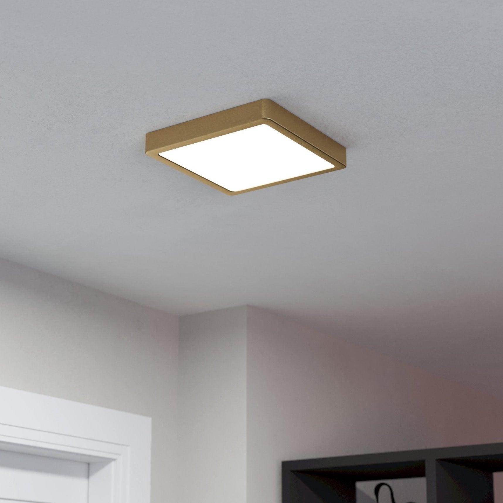 Eglo Fueva 5-Light Brass LED Square Flush Mount Ceiling Fixture - 21cm Modern Lighting for Bedroom, Kitchen, Hallway & Office
