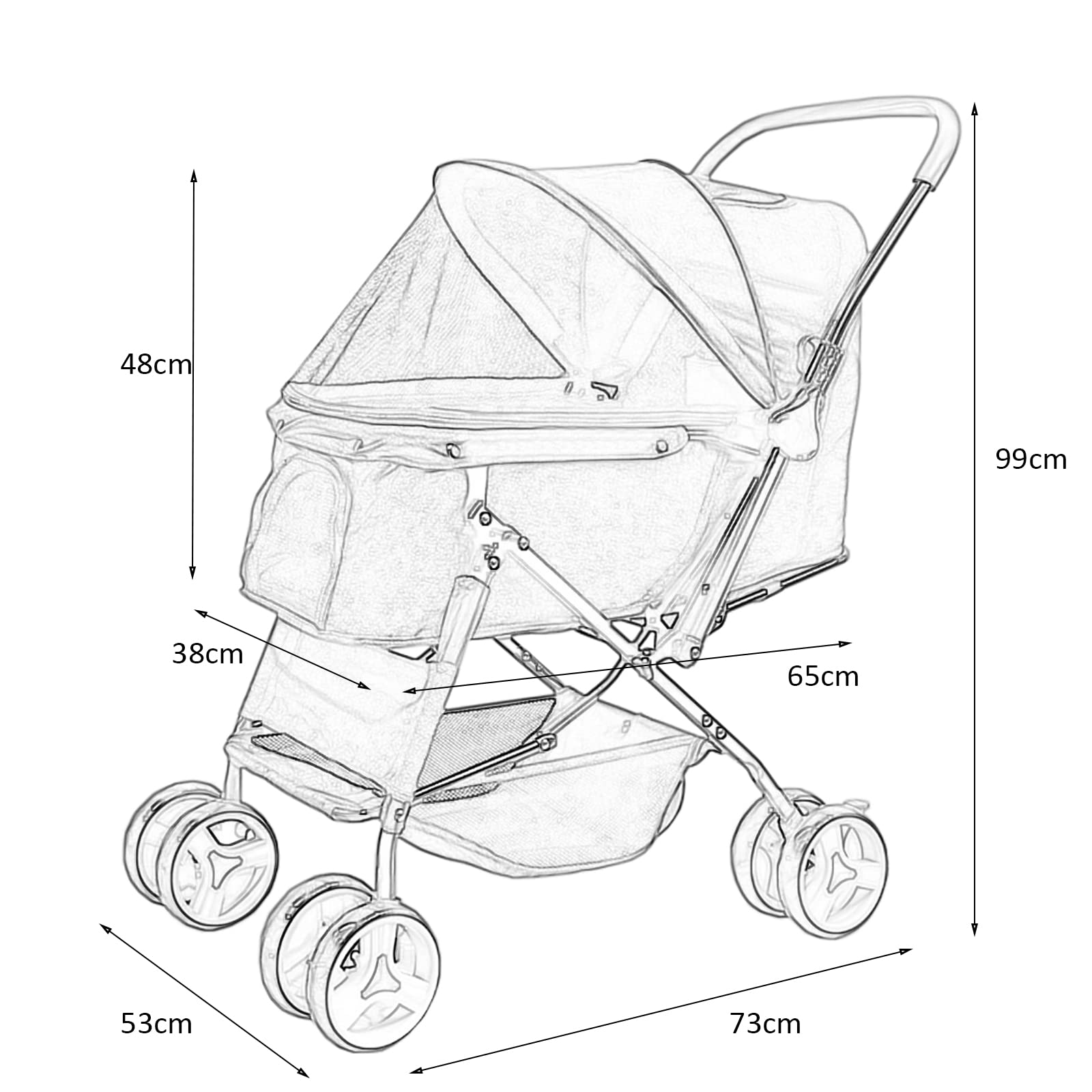 CAYJ Dog Stroller with 2-Way Push Handle, Rear Brake, Pet Leash & Large Storage Basket - Shock-Absorbing Wheels for Small Pets (Grey) - Perfect for Outdoor Walks, Vet Visits & Shopping Trips