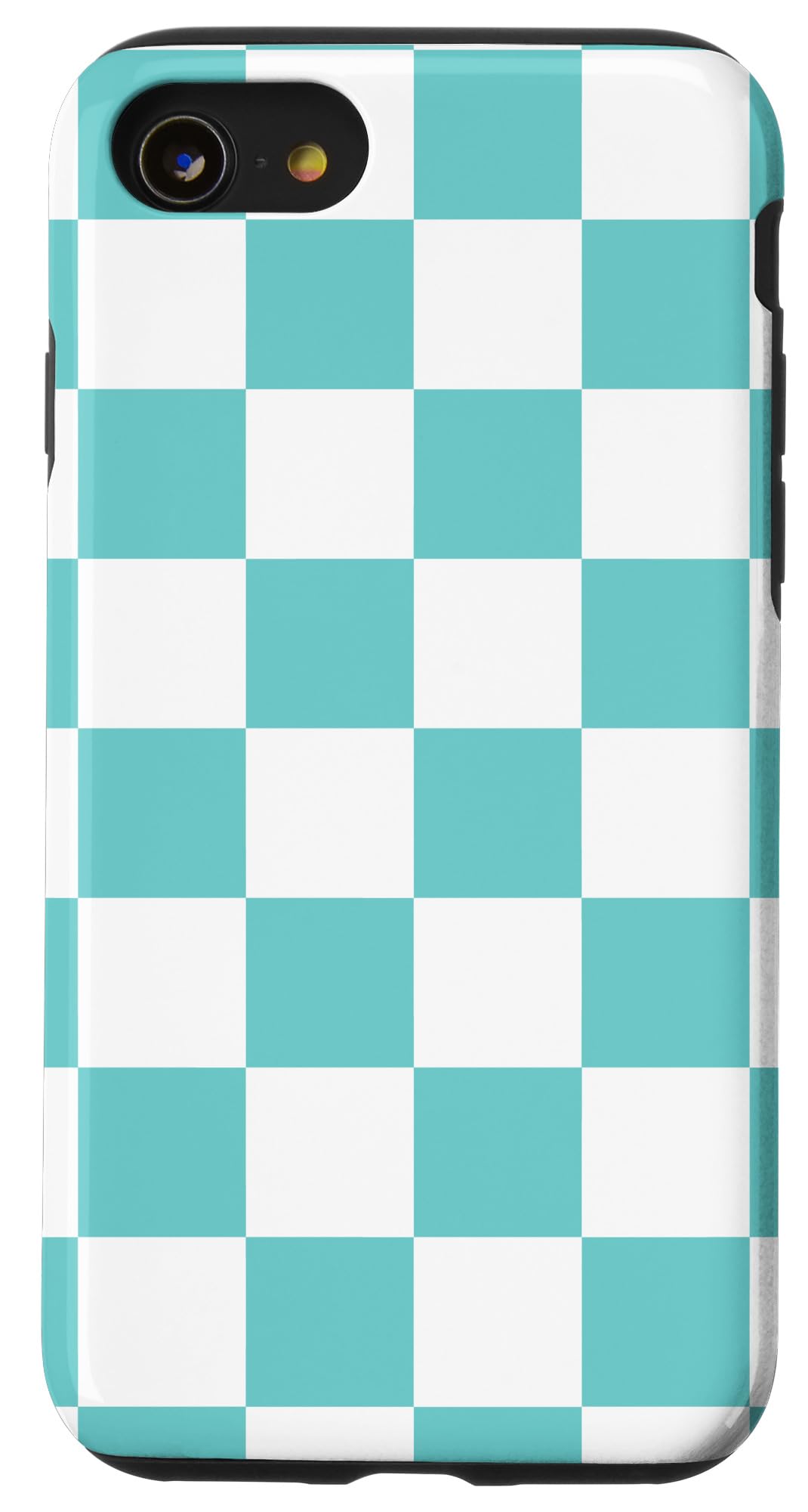 iPhone SE (2020)/7/8 Checkered Teal & White Checkerboard Phone Case - Durable Protective Cover for Everyday Use, Work & Travel