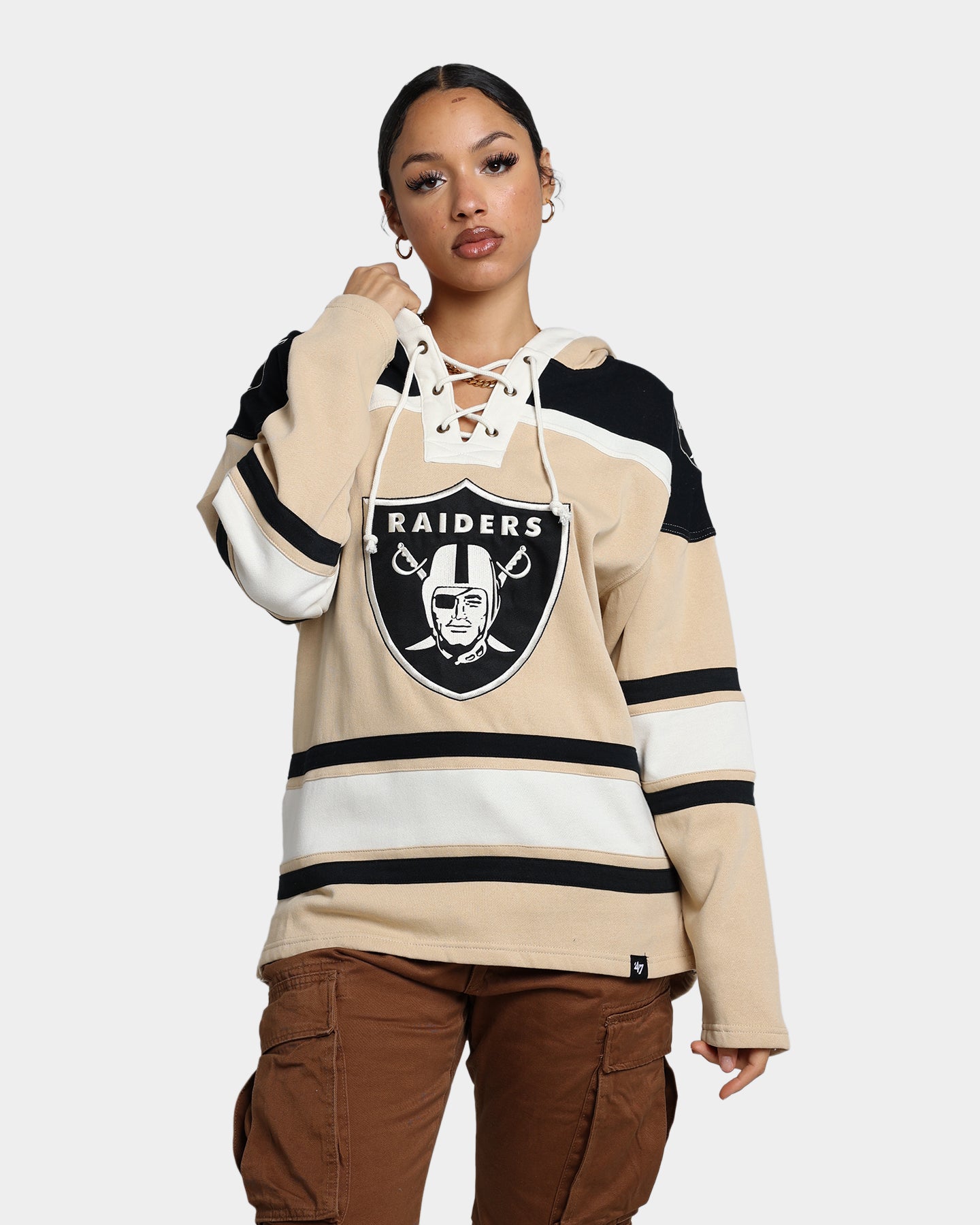 47 Brand Las Vegas Raiders Superior Lacer Hoodie - Khaki Color for Men | NFL Fan Apparel for Game Day & Casual Wear