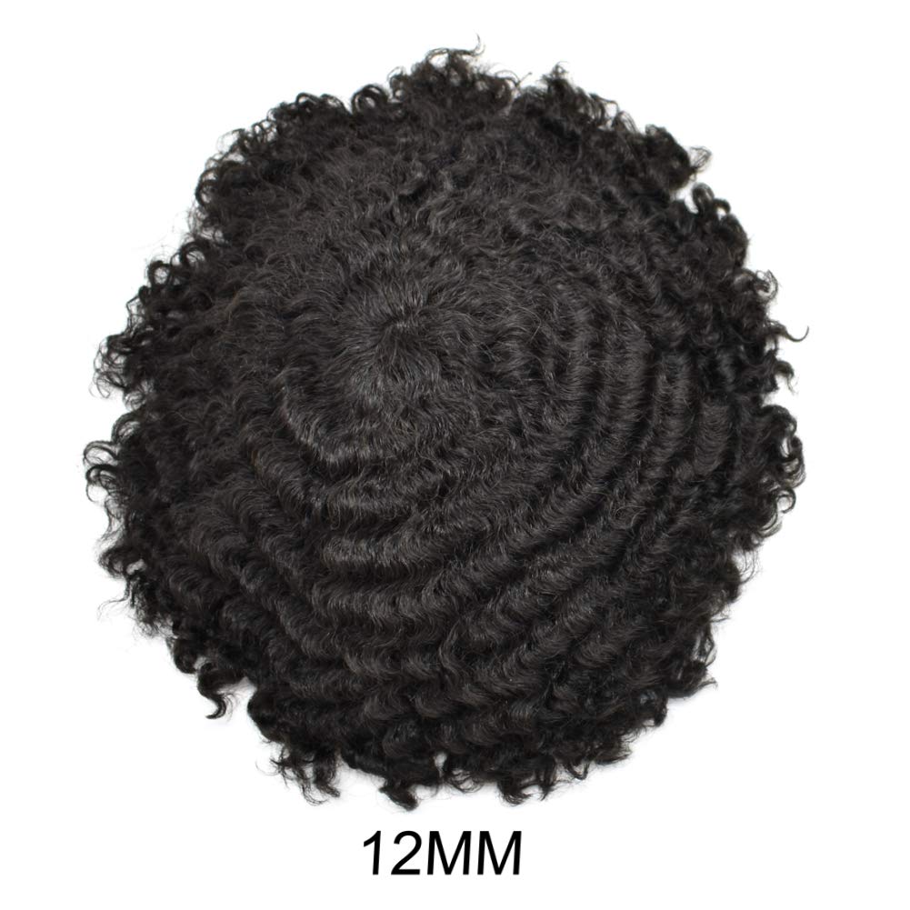 Afro Toupee for Black Men | Brazilian Human Hair Units with HD Lace | Coily & Wavy Men's Hair Replacement System (1B Off Black, 12mm) | Perfect for Daily Wear, Special Occasions & Styling