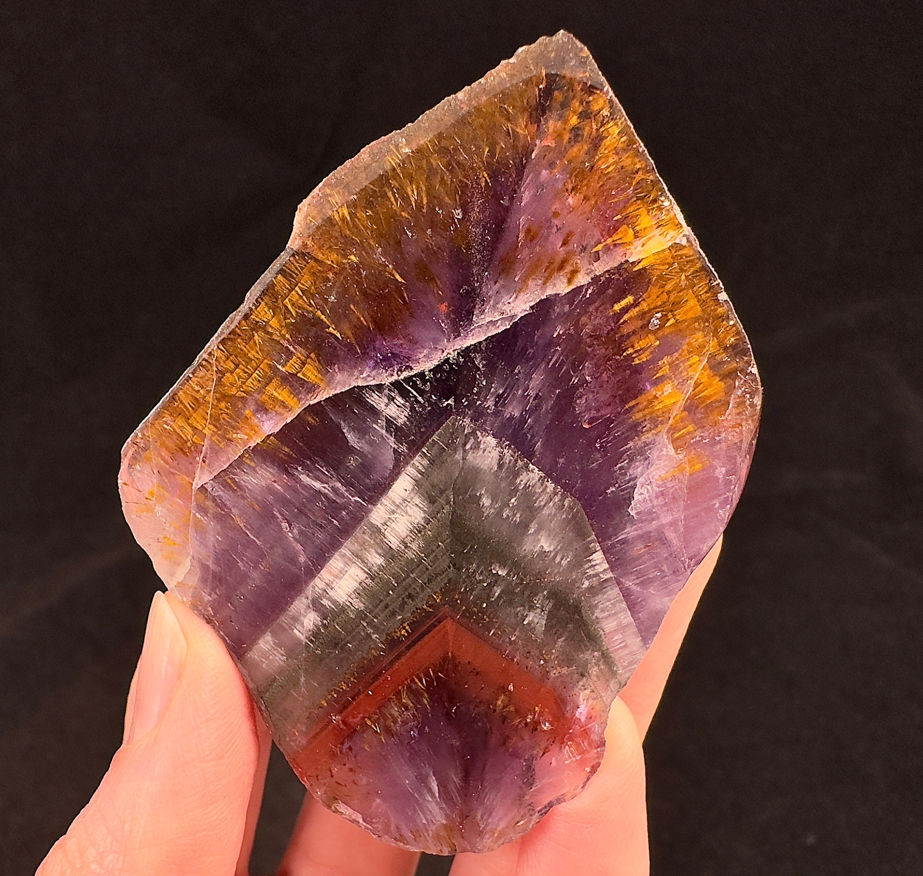 AURALITE AMETHYST CHEVRON Super Seven Crystal from Brazil - Polished Healing Gemstone for Self Care, Meditation & Energy Work (53677) | Perfect for Home Decor, Yoga Spaces & Spiritual Practices