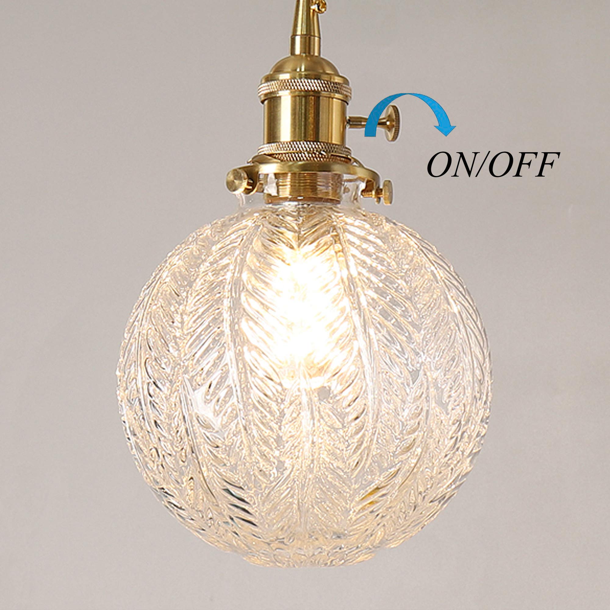 Plug-in Hanging Swag Lamp with 20ft Cord - No Wiring Needed Pendant Light with UL Certified On/Off Dimmer Switch, Clear Glass Globe Shade & Copper Holder - Perfect for Kitchen Island, Dining Room, Bedroom or Living Room Lighting