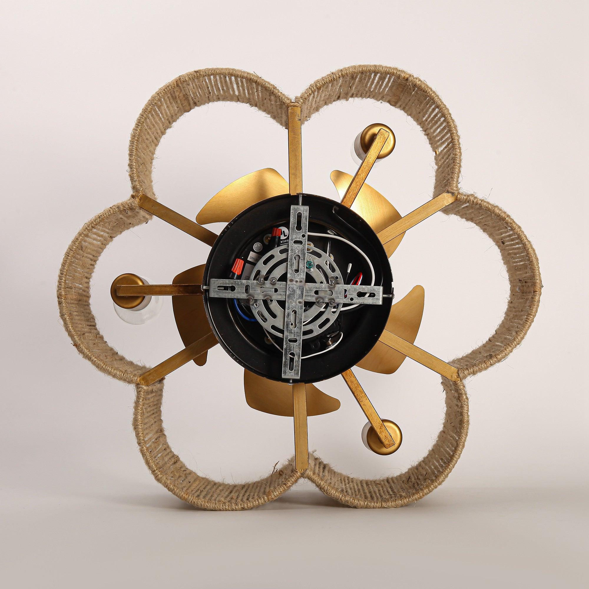 21 Inch Golden Farmhouse Rattan Ceiling Fan with Light - Remote & APP Control, Flower Shape Design for Living Room, Bedroom, and Patio