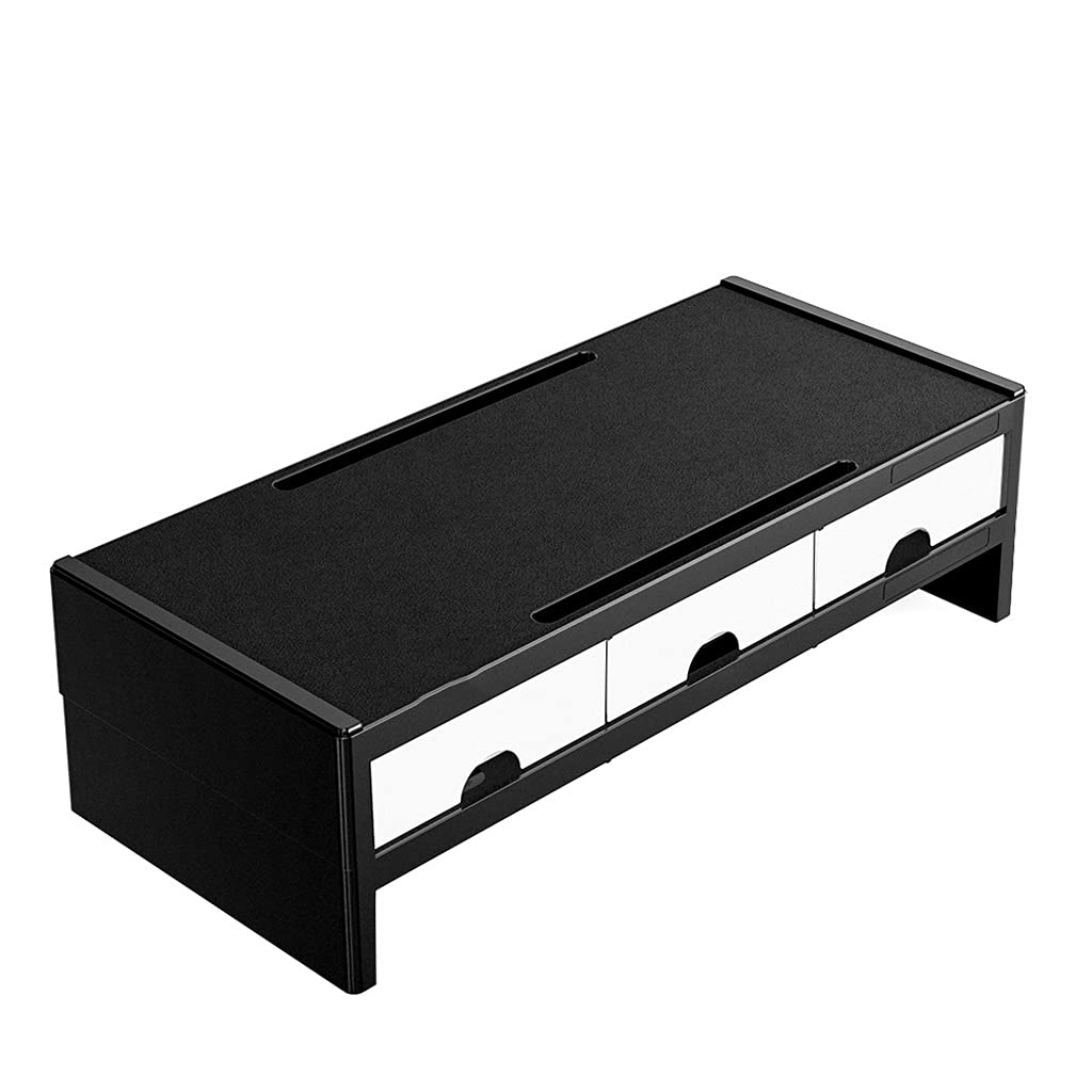 HXHLZY White Double Monitor Stand Riser with 3 Drawer Storage - Adjustable Desktop Organizer for Laptop PC, Home & Office Workspace - Perfect for Computer Accessories Organization and Ergonomic Setup