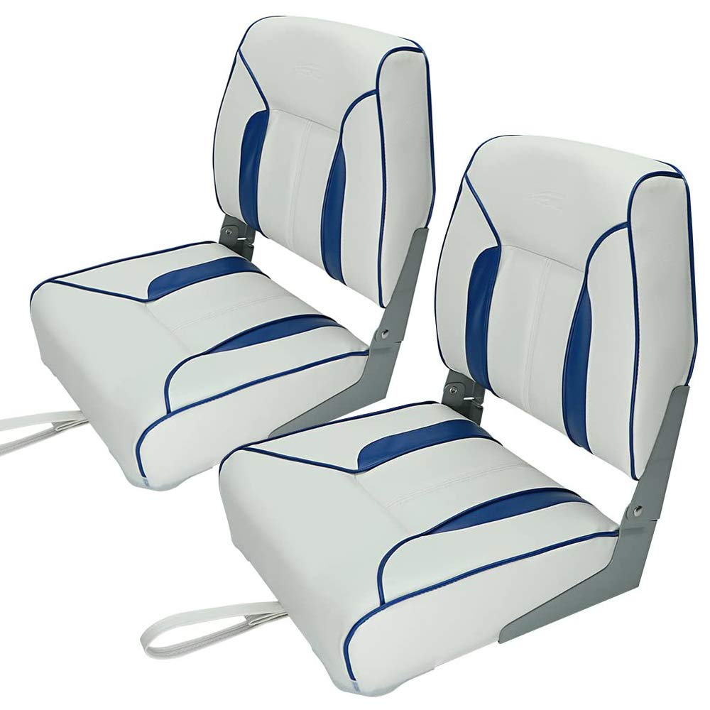 **MSC Fishing Folding Boat Seats - Portable & Comfortable, Pair Pack (S103 White/Blue) - Perfect for Kayak, Canoe & Small Boats**