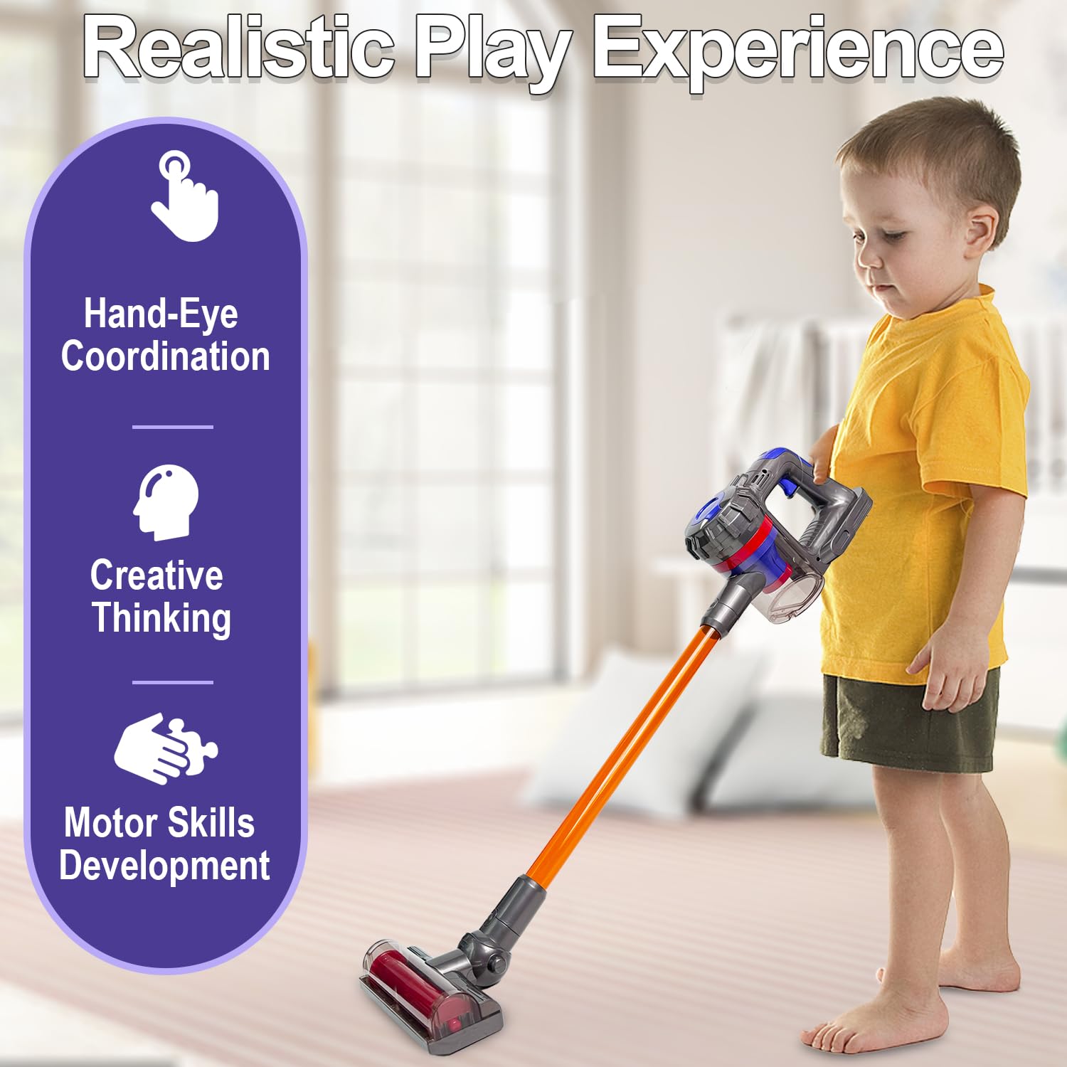 Yocool 3-in-1 Kids Vacuum Cleaner Toy That Really Works - Toddler Cleaning Set for Ages 3+ - Fun Educational Housekeeping Toy for Boys & Girls - Perfect for Pretend Play & Early Childhood Development (Multi01)
