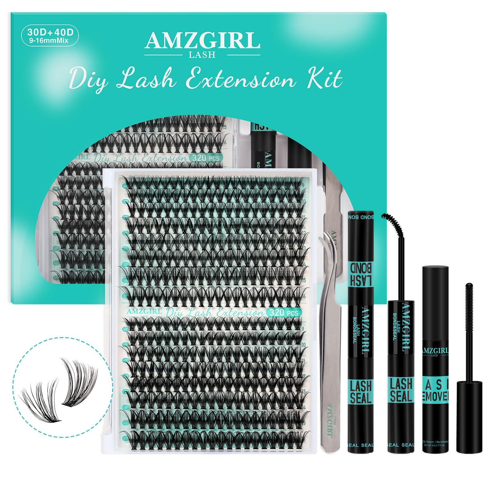 320Pcs DIY Individual Lash Clusters Kit with Lash Bond, Seal & Remover - Professional Eyelash Extension Tools for Home Use (3040D, D-Mix 9-16mm) - Perfect for Salon-Quality Lashes, Bridal Makeup & Special Occasions