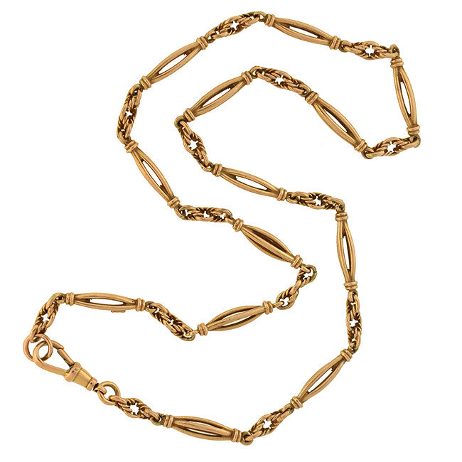 Victorian Style 9kt Gold Open Wirework Link Watch Chain Necklace - 20 Inch Antique Jewelry for Women, Perfect for Vintage Outfits & Formal Occasions
