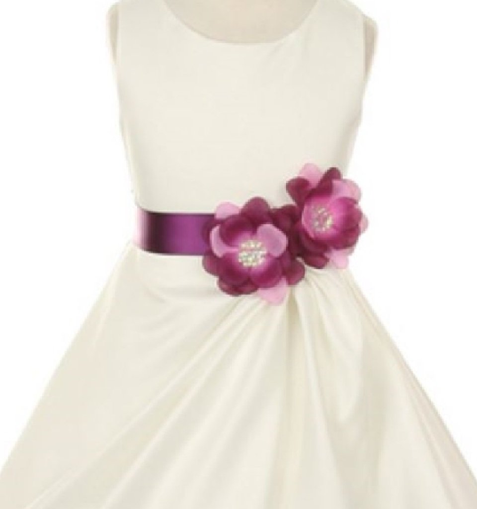 Little Girls Ivory Dress with Side Loops & Sash Flowers - Elegant Flower Girl Dresses for Weddings, Parties & Special Occasions