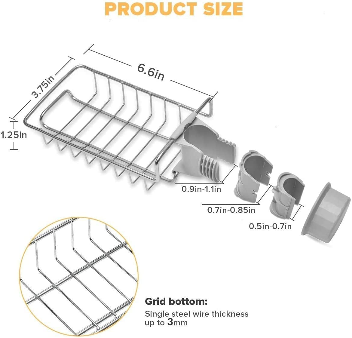ASTRECA Stainless Steel Soap Sponge Holder Rack - Kitchen & Bathroom Faucet Organizer, Hanging Sink Caddy for Sponges, Brushes & Towels - Perfect for Sink Organization & Countertop Storage