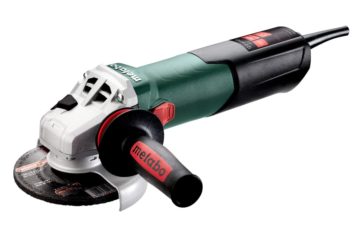 Metabo 4.5-Inch & 5-Inch Angle Grinder - 9600 RPM, 12 Amp Power Tool with Slide Switch (Locking) | T 13-125 | Perfect for Metal Cutting, Grinding & Polishing in Construction & DIY Projects