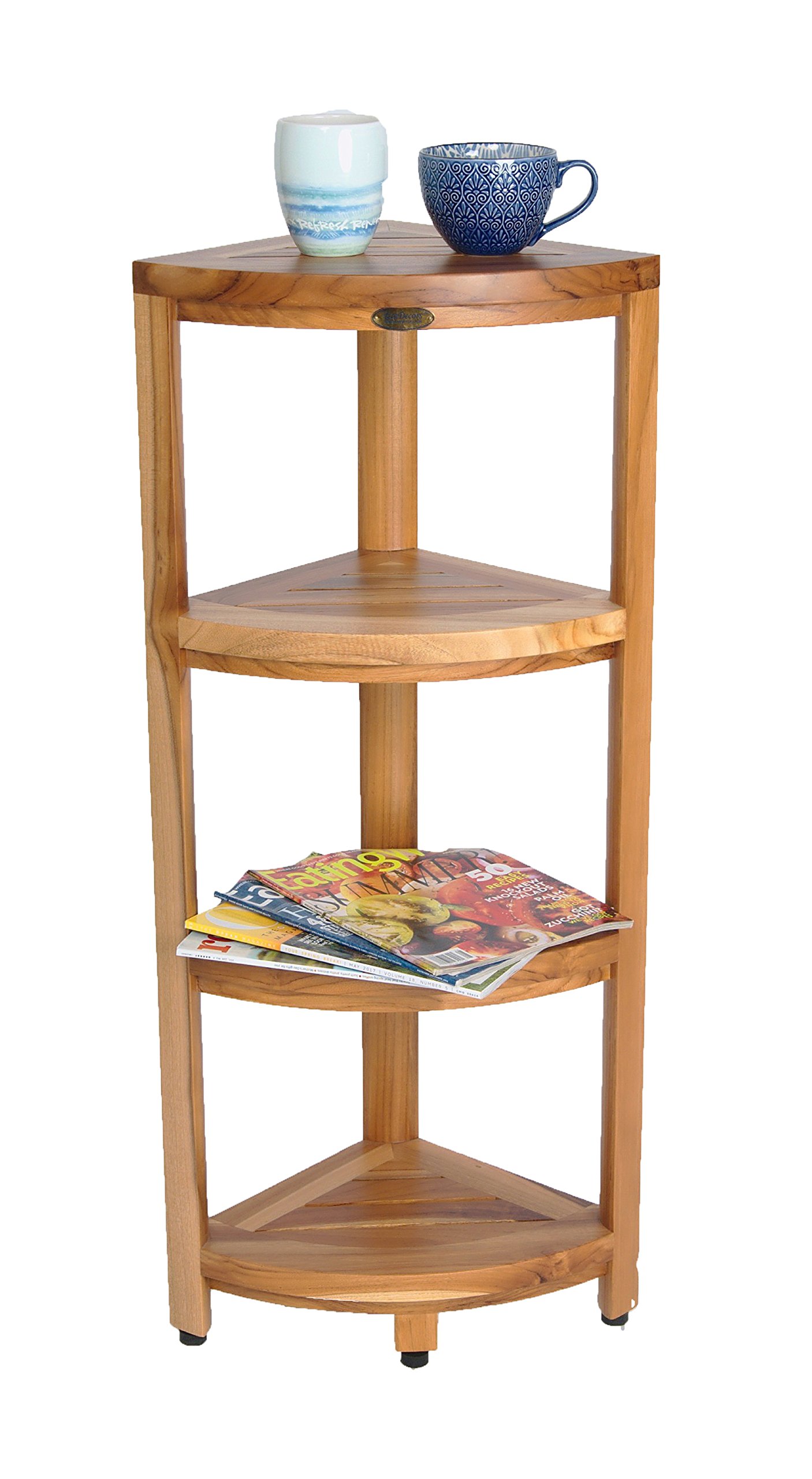 Waterproof Teak Wood Shower Bench Stool with 4-Tier Natural Shelf - Bathroom Storage Organizer for Safety & Accessories | Ideal for Small Spaces, Elderly Safety & Spa-Like Shower Experience