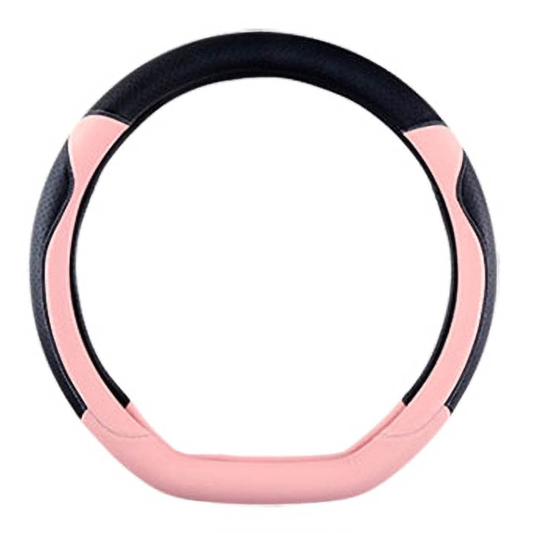 Stylish Cat Ear Leather Steering Wheel Cover for Women - 15 Inch (38cm) Universal Fit D-Shaped Steering Wheel Cover - Black & Pink Design - Perfect for Car Accessories & Gift Ideas