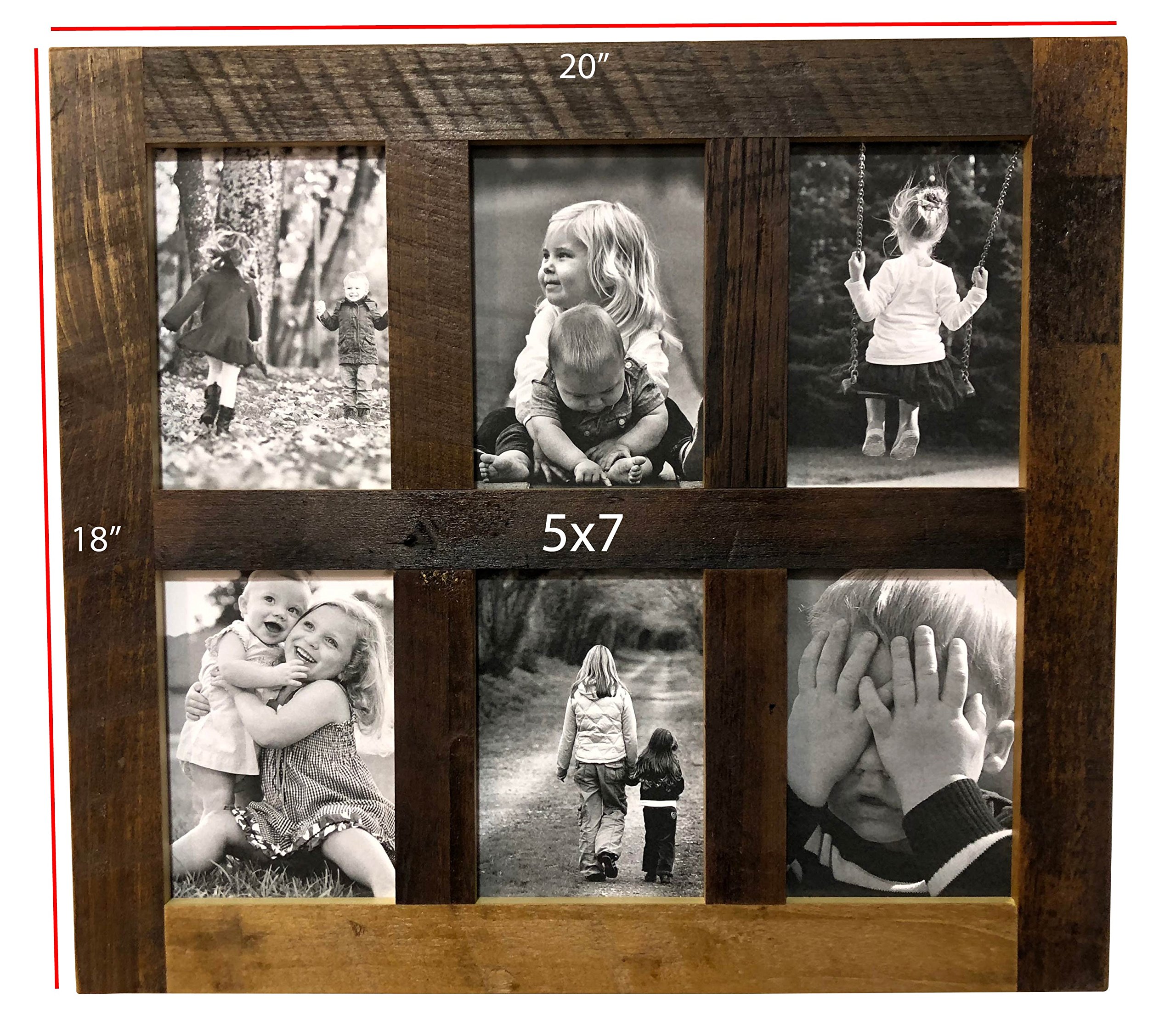Rustic Reclaimed Barnwood Multi-Opening Photo Frame - Holds Six 5x7 Pictures - Floating Wall Collage Frame for Home & Office Decor - Perfect for Family Photos, Wedding Memories, and Gallery Walls