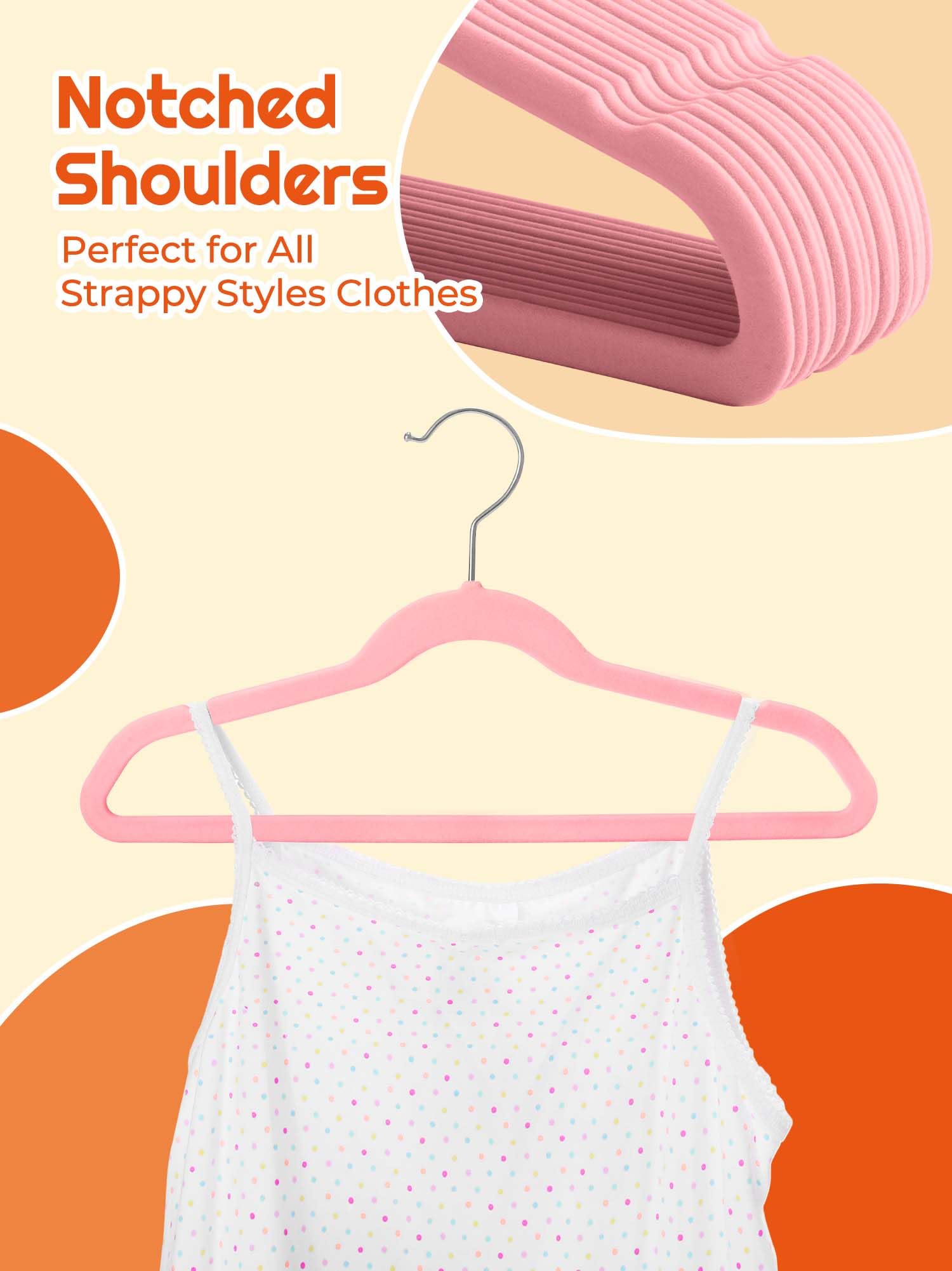 HOUSE DAY 50 Pack Kids Velvet Hangers - 14 Inch Durable Non-Slip Felt Hangers for Children & Youth - Pink Closet Organizers for Boys & Girls (Perfect for School Uniforms, Dresses & Delicate Clothing)