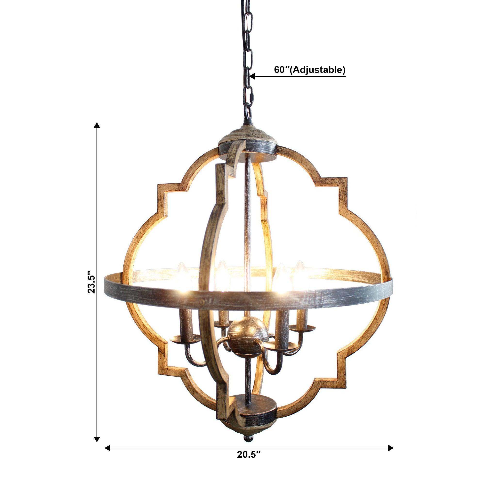 Bennington 4-Light Brown Wood Chandelier - Rustic Farmhouse Ceiling Light Fixture for Dining Room, Living Room & Bedroom
