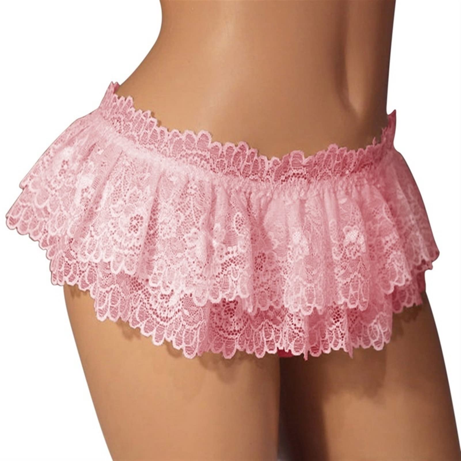 Lace Panties for Men - Soft Ruffled Thong with Mini Skirt Design - Comfortable Gay Lingerie in Pink (One Size) - Perfect for Crossdressing, Cosplay & Special Occasions