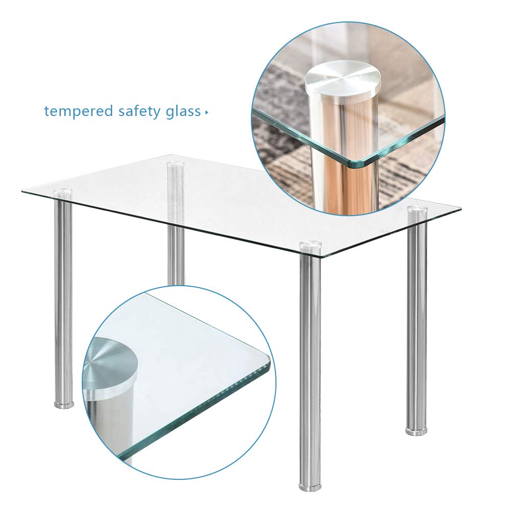Modern Clear Tempered Glass Dining Table - Rectangle Kitchen Table with Chrome Legs for Small Spaces - Seats 4/6/8 People - Perfect for Apartments, Breakfast Nooks & Cozy Dining Areas
