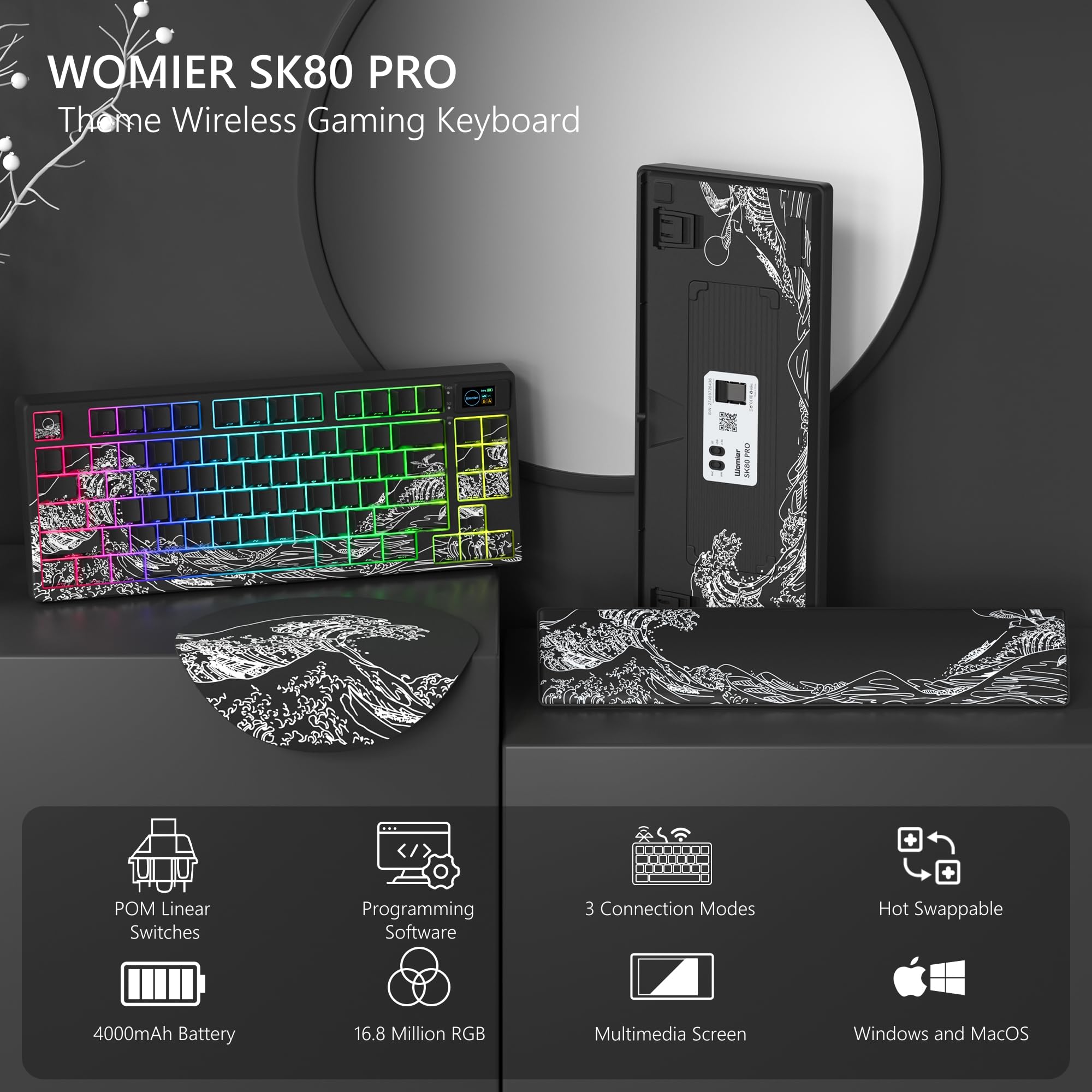 Womier SK80 PRO 75% Wireless Mechanical Keyboard - RGB, Hot-Swappable, for Gaming & Office