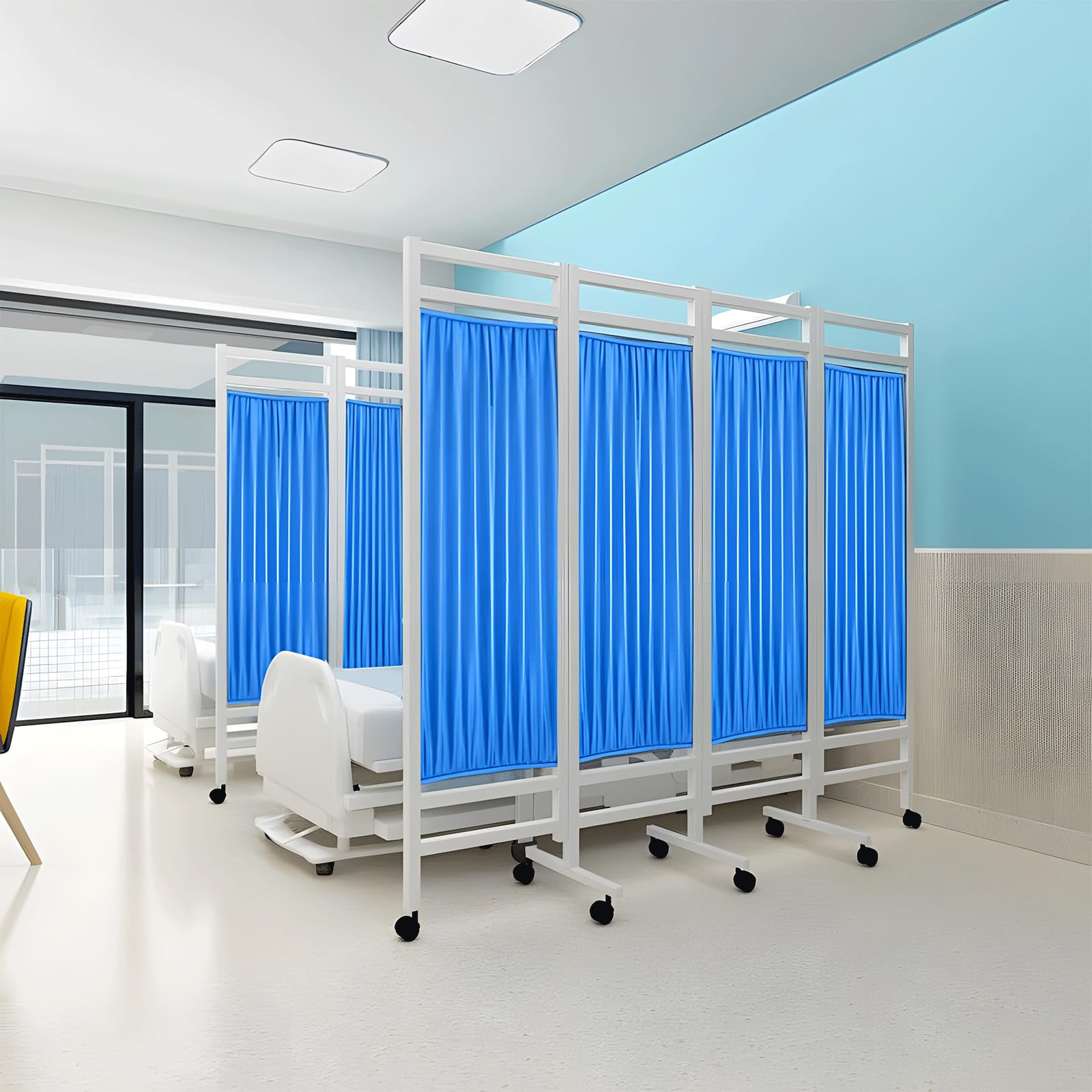 Rolling Medical Privacy Screen with Wheels - Flexible & Durable Room Divider for Hospitals & Clinics (4-Panel, Blue) - Perfect for Patient Privacy, Exam Rooms & Healthcare Facilities