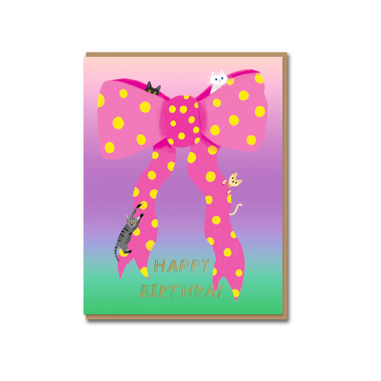 Elegant Ribbon and Cute Cats Birthday Card - Perfect for Cat Lovers & Birthday Greetings