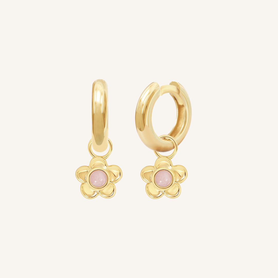 Blossom Charm Hoops Earrings for Women - Floral Dangle Earrings, Gold Plated Hypoallergenic Jewelry - Perfect for Weddings, Parties & Everyday Wear
