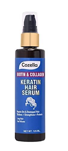 Cozella Biotin & Collagen Keratin Hair Serum - Repair Dry & Damaged Hair, Thicken & Strengthen, Promote Long Hair Growth & Volume - 125ml - Perfect for Daily Hair Care & Styling Protection