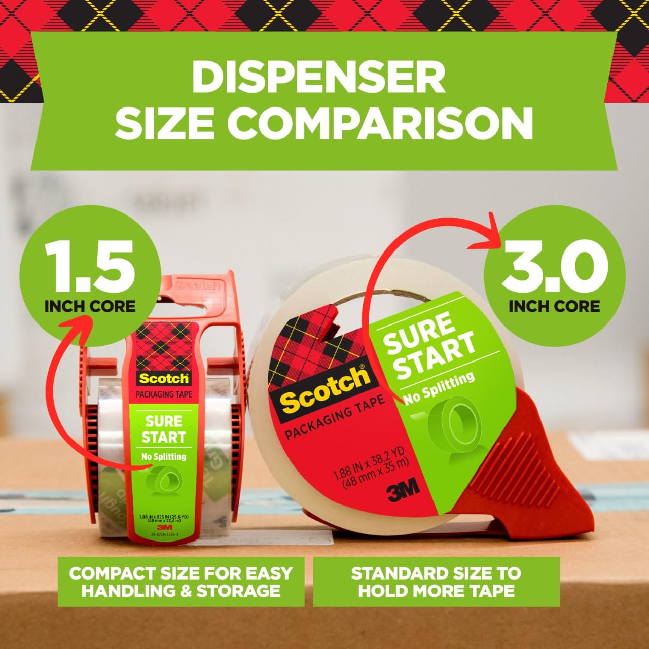 Scotch Sure Start Packing Tape - 1.88 Inch x 54.6 Yard, 8 Rolls - Clear, Quiet Unwind, Easy Start - Perfect for Shipping Boxes, Moving & Packaging Supplies