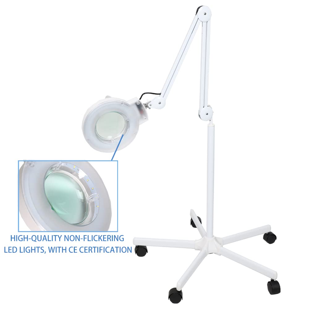 Sanqiao 5X Magnifying Floor Lamp with Adjustable LED Light - Vertical Stand for Beauty Salon, Tattoo, Nail & Skin Care - Perfect for Makeup Application, Eyebrow Shaping & Detailed Work