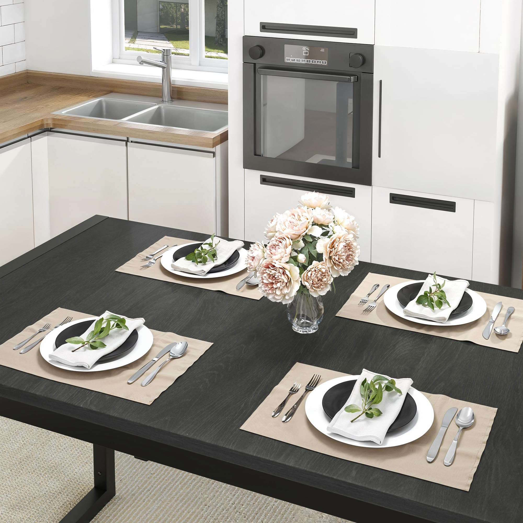 Allewie 3-Piece Dining Table Set with Benches - Heavy Duty Metal Space-Saving Kitchen Table for Small Spaces, Black Legs & Wooden Top - Perfect for Apartments, Studios, Living Rooms & Compact Dining Areas