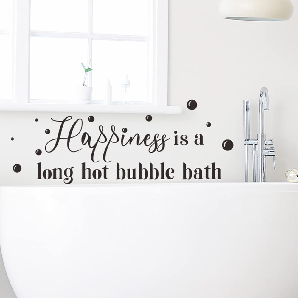 Happiness is a Long Hot Bubble Bath - Funny Bathroom Quote Decal Sticker (27.6x11.8 Inch) - Waterproof Vinyl Wall Art for Shower, Tub & Home Decor