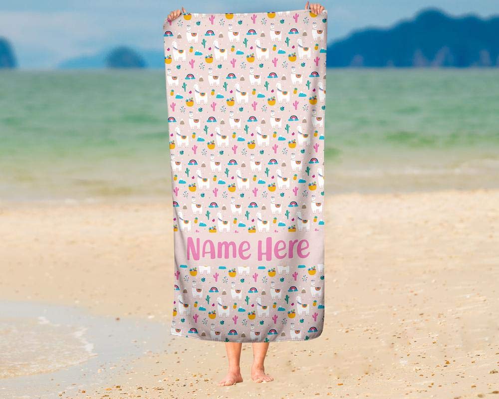 Personalized Extra Large Pink Llama Towel for Kids & Adults - Custom Oversized Travel, Beach, Pool & Bath Towel for Toddler, Baby Boys & Girls (Elsa Design) - Perfect for Vacation, Swimming & Spa Days
