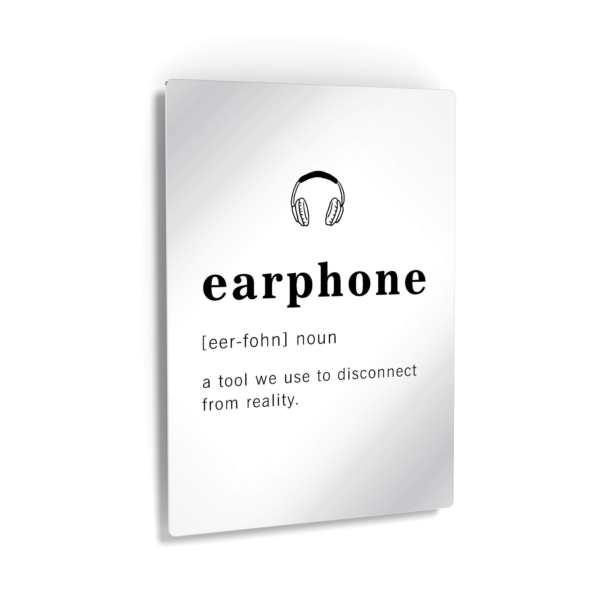 Funny Noun Dictionary Definition of Earphone Metal Wall Art Print - Inspirational Quote Sign for Office, Living Room, Bedroom & Bathroom Decor - Ready to Hang Home Décor Made in USA (30x20 inches) - Perfect Gift for Music Lovers & Headphone Enthusiasts