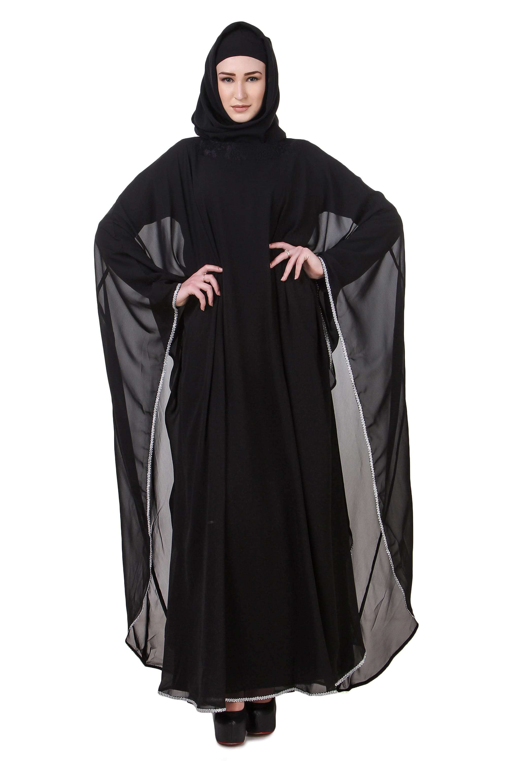 Elegant Black Nida Dubai Batwing Abaya - Modest Muslim Dress for Women - Perfect for Prayer, Eid, and Special Occasions