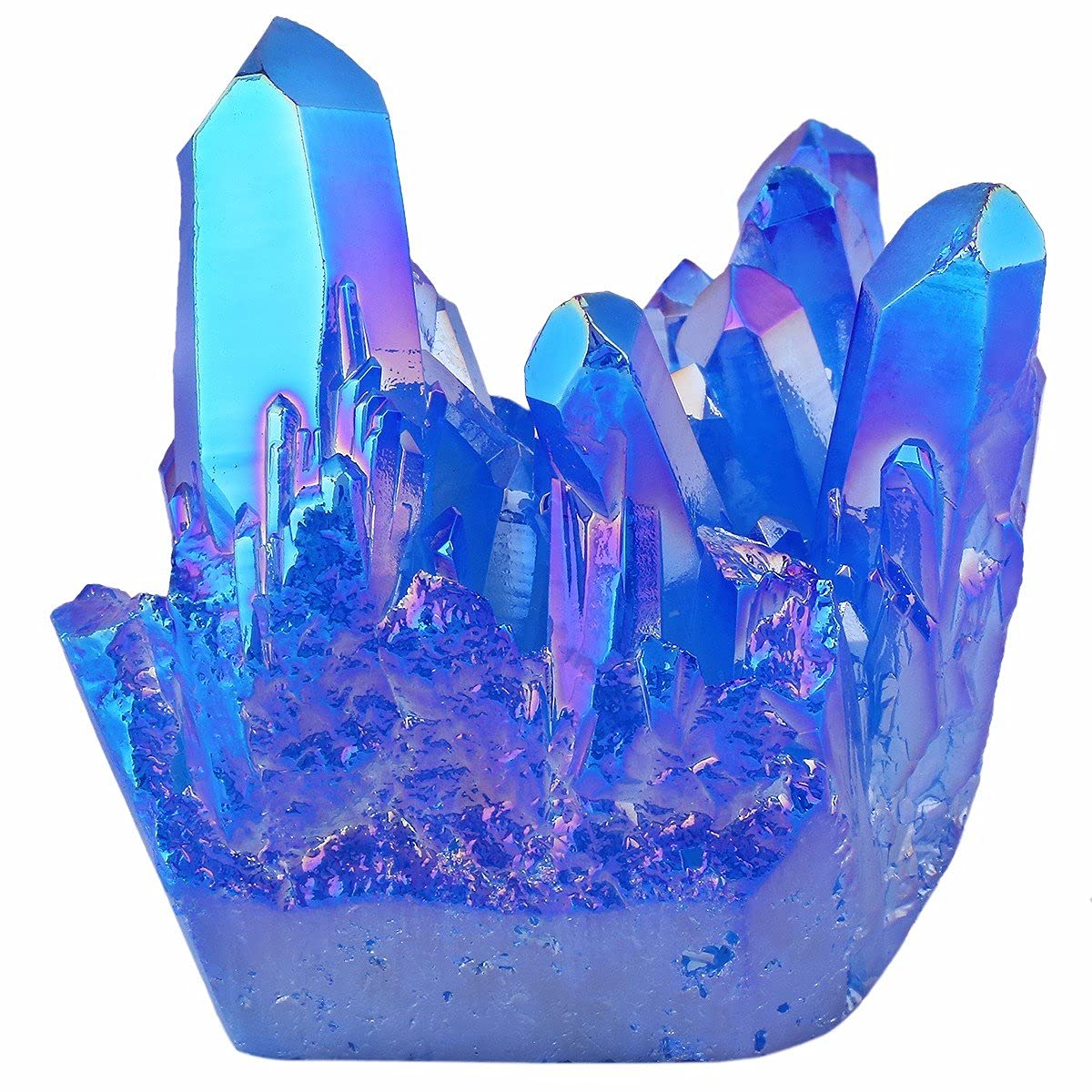 MookaiteDecor Bundle - 2 Titanium Coated Natural Rock Crystal & Angel Aura Quartz Geode Specimens for Reiki Healing, Meditation, Home & Office Decor (Blue) - Perfect for Spiritual Gifts, Feng Shui & Crystal Collections
