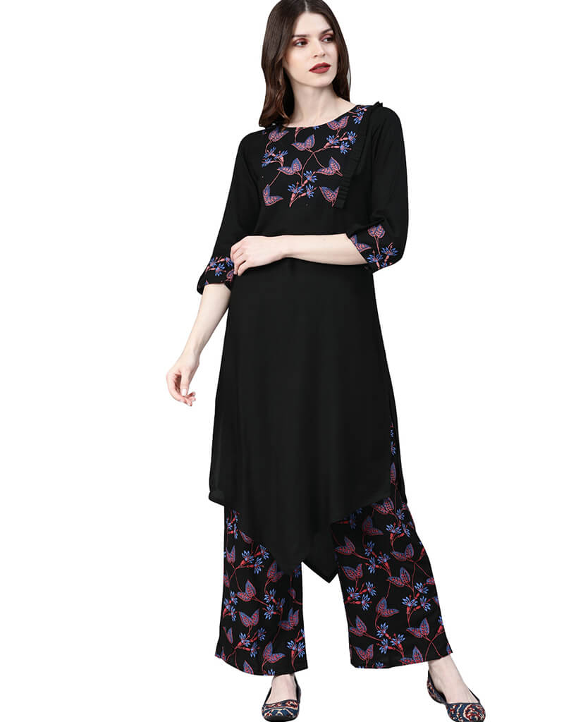 Black Rayon Palazzo Straight Pants for Women - Comfortable Wide Leg Trousers for Office, Travel & Casual Wear