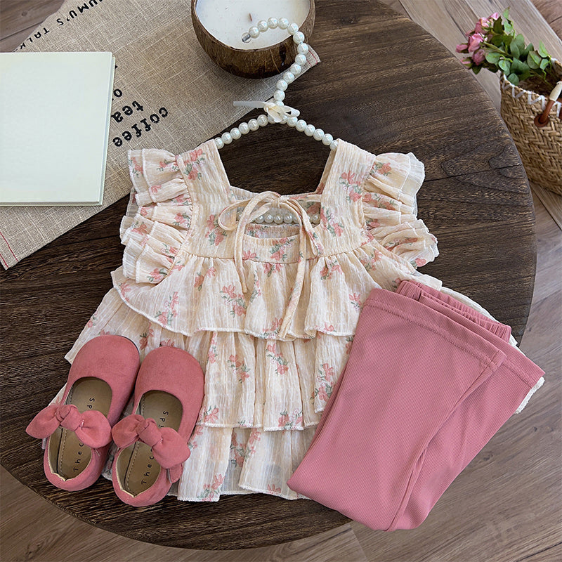 Adorable Baby Girl Butterfly Sleeve Floral Top & Pants Set - Cute Outfit for Special Occasions, Photoshoots & Playdates