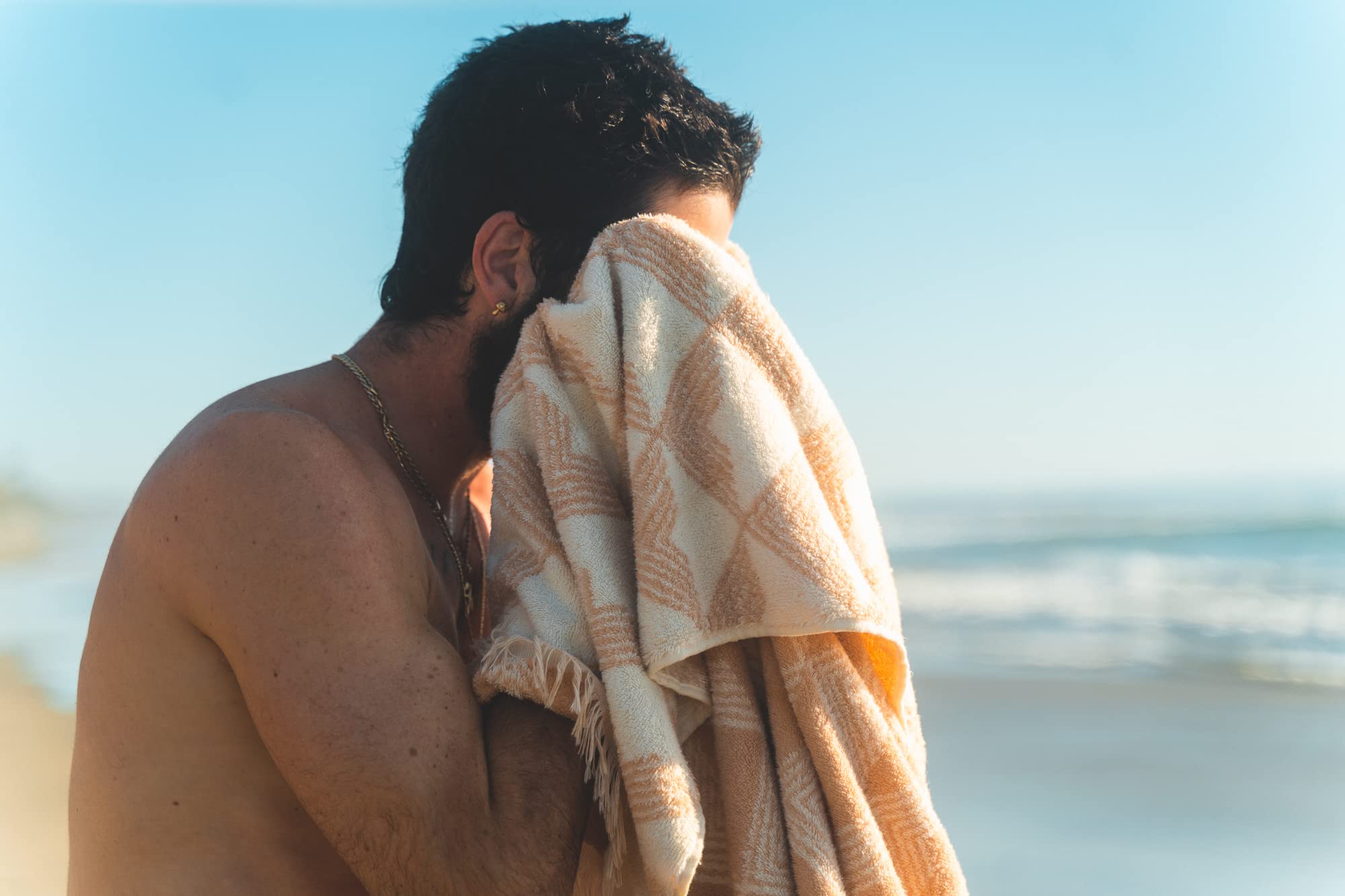 Organic Cotton Beach Towel - GOTS Certified 100% Cotton Oversized Bath Towel for Adults - Fair Trade Tan Pool Towel - Soft & Thick Eco-Friendly Towel for Swimming, Yoga & Travel