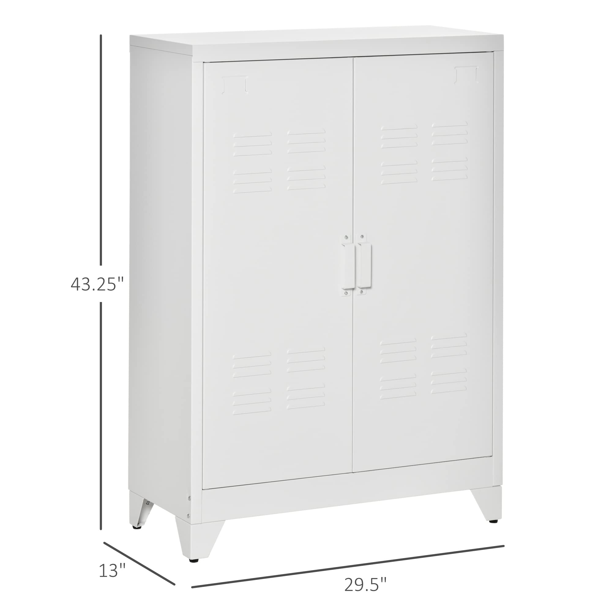 HOMCOM Industrial Storage Cabinet - Heavy Duty Steel Garage Cabinet with Double Doors & Adjustable Shelves, White - Perfect for Workshop, Garage, and Home Organization